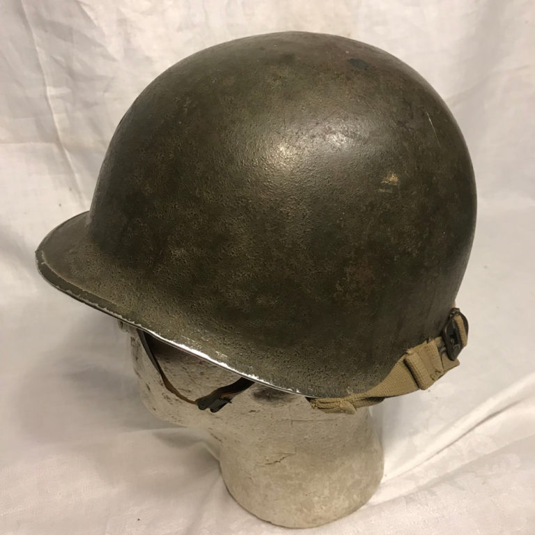 WW2 US M1 Helmet Fixed Bail Complete Shrapnel/Bullet Damage to Front ...