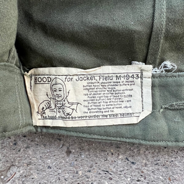 WW2 US M-1943 Field Jacket Hood Size Medium - Image 5