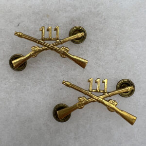 WW2 US Army 111th Infantry Regiment Officer Collar Insignia Set Screwback