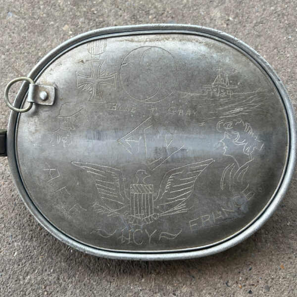WW1 US Army 115th Infantry 29th Division Field Gear Lot Named Painted Gas Mask Bag Etched Messkit - Image 8