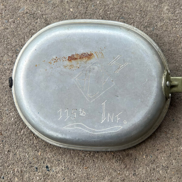 WW1 US Army 115th Infantry 29th Division Field Gear Lot Named Painted Gas Mask Bag Etched Messkit - Image 10