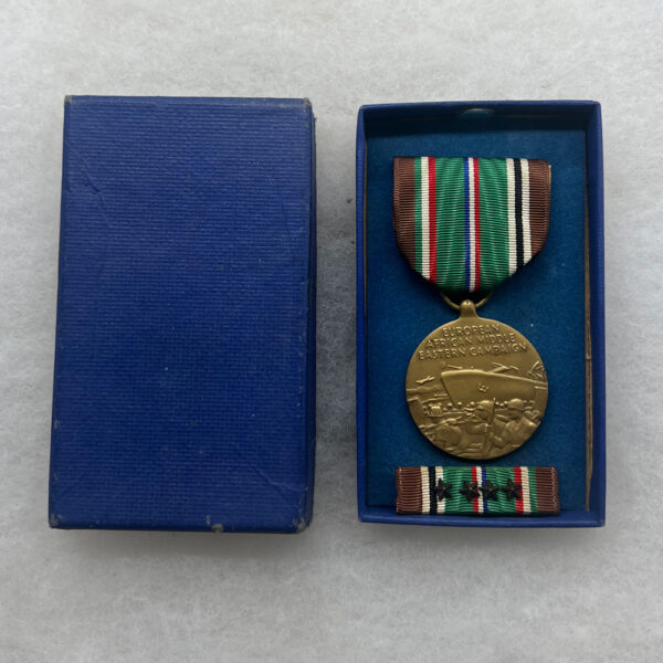 WW2 US ETO Campaign Medal Boxed With Ribbon Bar