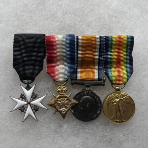WW1 British Miniature Medal Ribbon Bar Rack With Saint John Medal