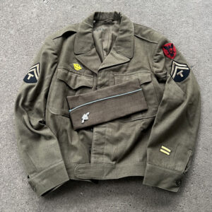 WW2 US Army 86th Infantry Division Coat / Side Cap With Scarce Dual Theater Pin Foreign Made