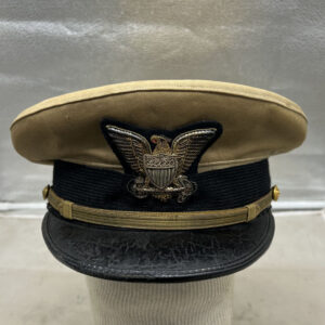 WW2 US Coast Guard Officer Visor Hat Khaki Bullion