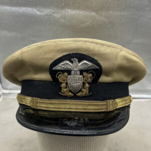 WW2 US Navy Officer Visor Hat Khaki Bullion