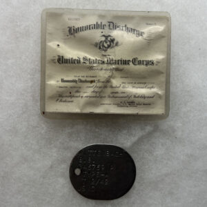 WW2 US Marine Corps Scout Observer Dog Tag With Pocket Sized Discharge Solomon Islands / Guadalcanal Vet